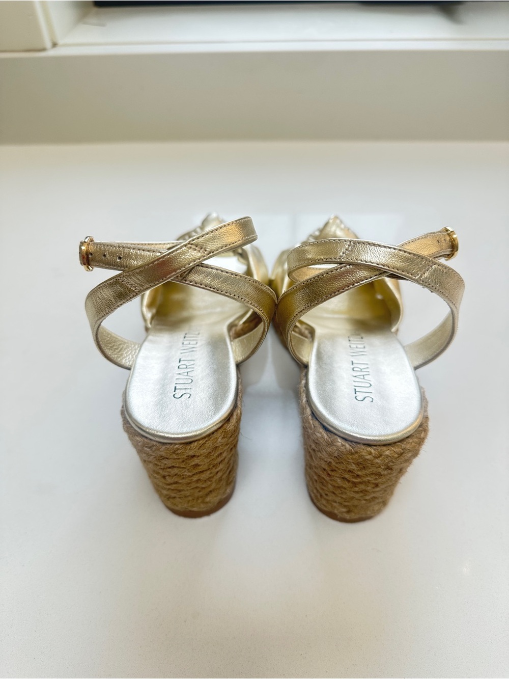 Stuart Weitzman Playa Knot Metallic Gold  Espadrille Wedges - Picture 6 of 7